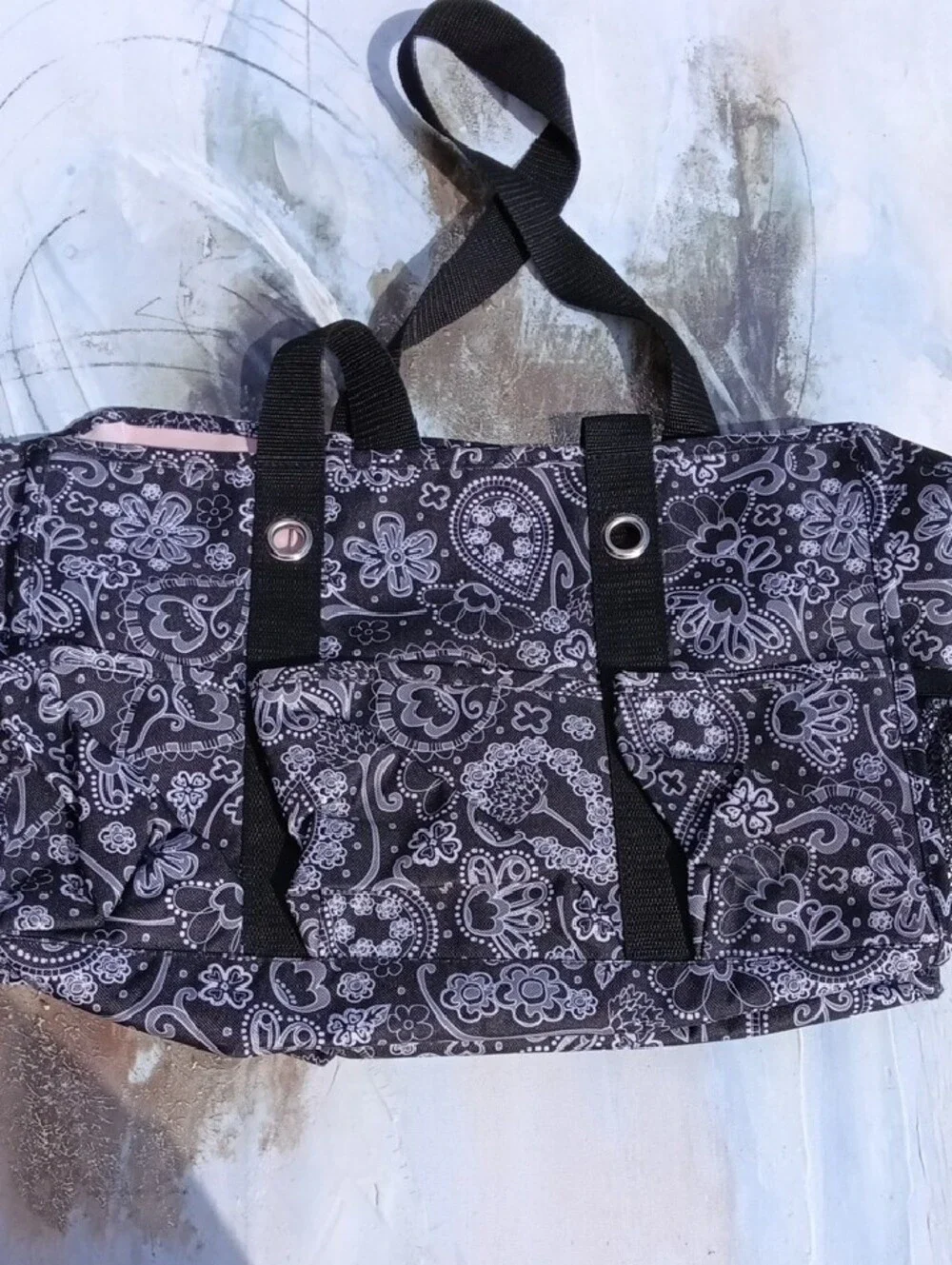 Black Vintage Paisley Tote with Pink Monogram, By Thirty One - Picture 3 of 6